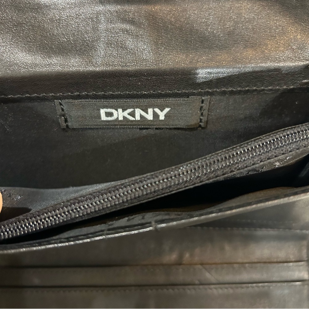 DKNY Black Twill & Leather Vintage Wallet Clutch – Y2K Era - Picture 8 of 12